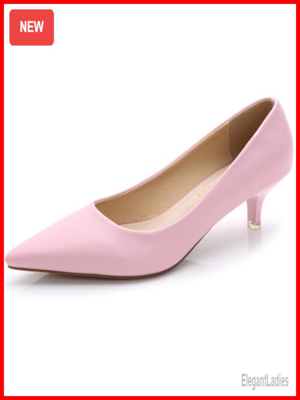 Faux Leather Pointed Toe Low Kitten Heel Pump Shoes for Weddings Work